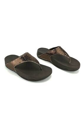 Fitflop Lulu Thong-Toe Sandal/Flip Flop Sz 8 Brown Sequin Arch Support Cushioned